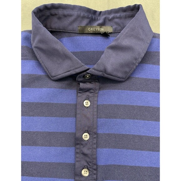 Greyson Men's XL Blue Big Stripe Short Sleeve Golf Polo Shirt Pima Cotton - Picture 2 of 7